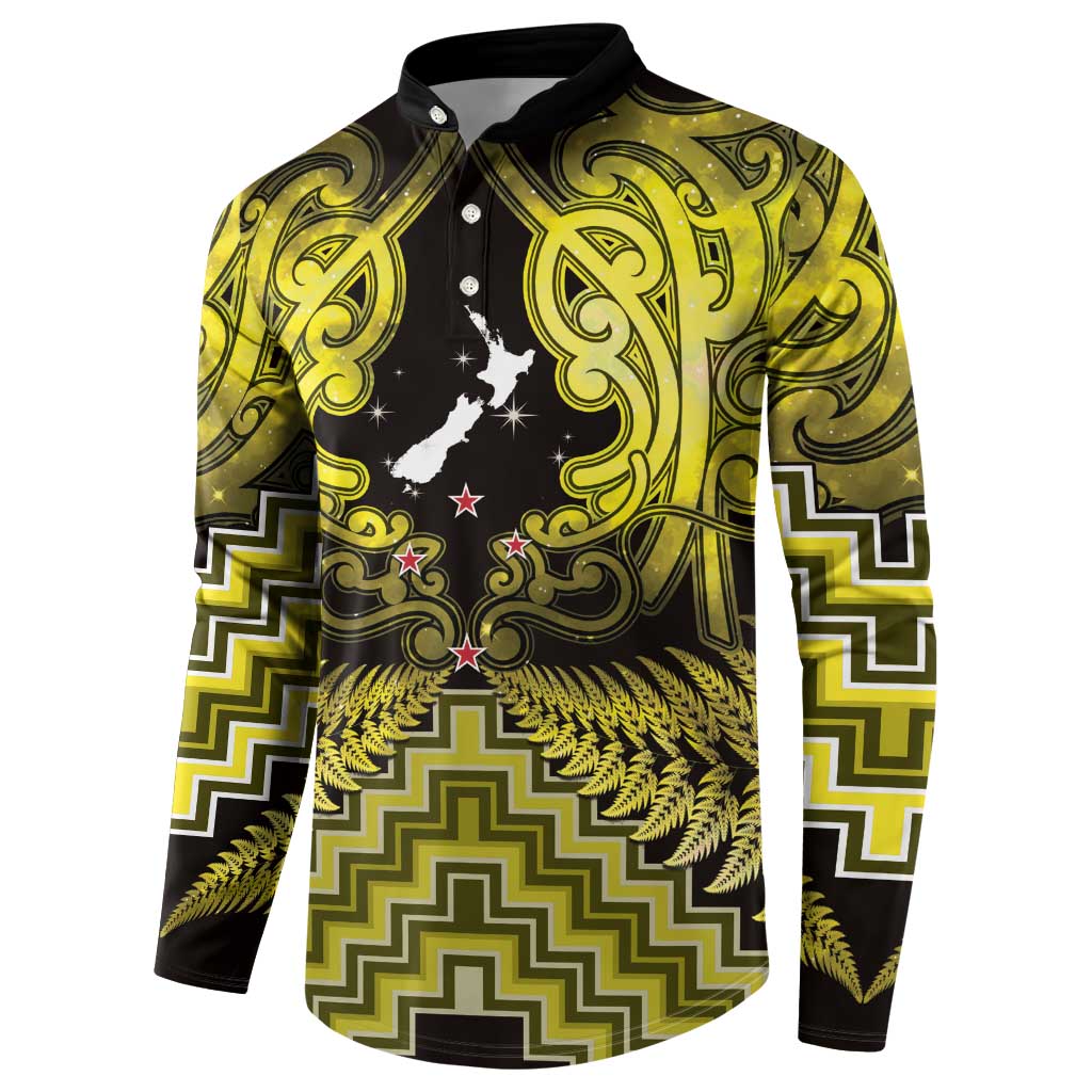 Personalised Aotearoa Matariki Button Sweatshirt Yellow Fern Maori Poutama LT01 - Polynesian Pride