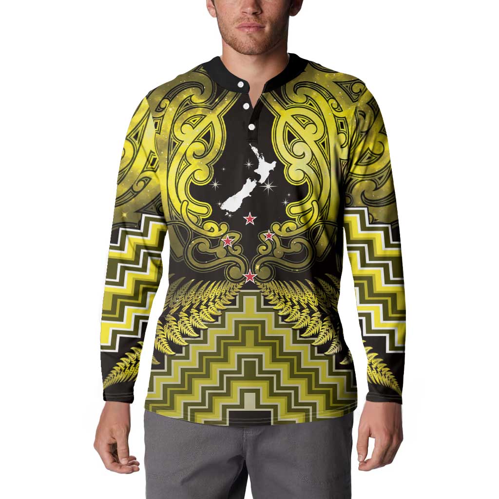 Personalised Aotearoa Matariki Button Sweatshirt Yellow Fern Maori Poutama LT01 - Polynesian Pride