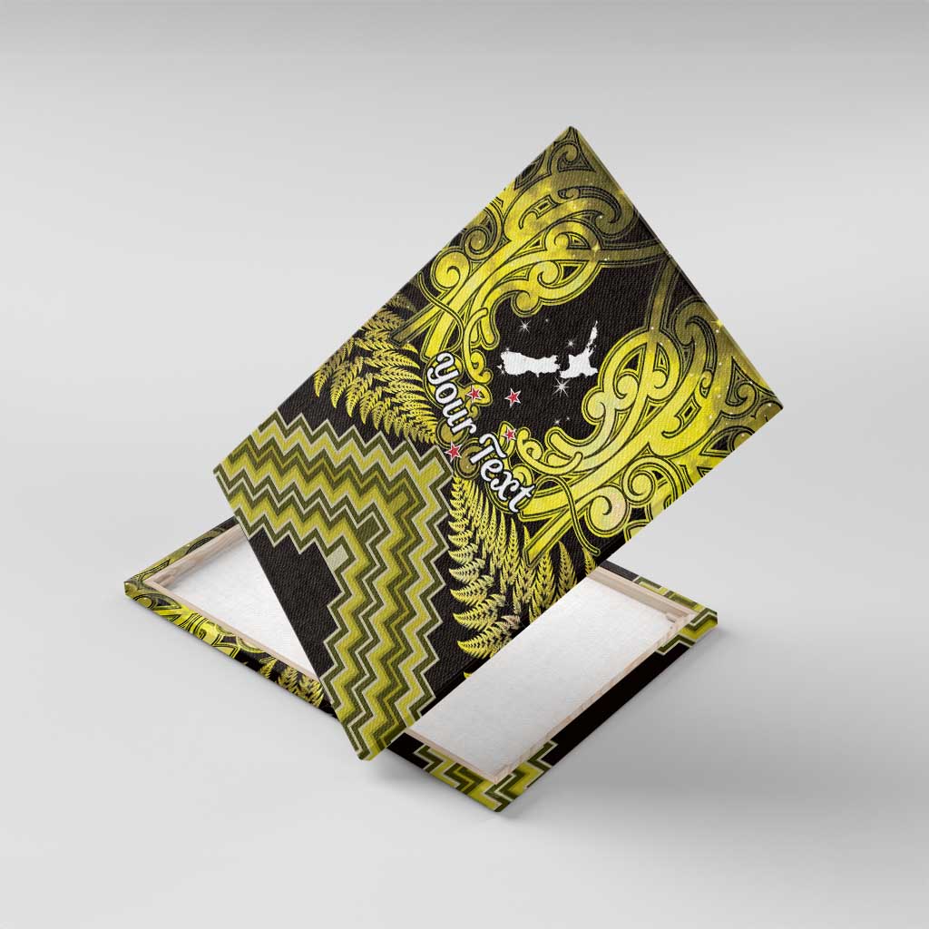 Personalised Aotearoa Matariki Canvas Wall Art Yellow Fern Maori Poutama LT01 With Frame Yellow - Polynesian Pride