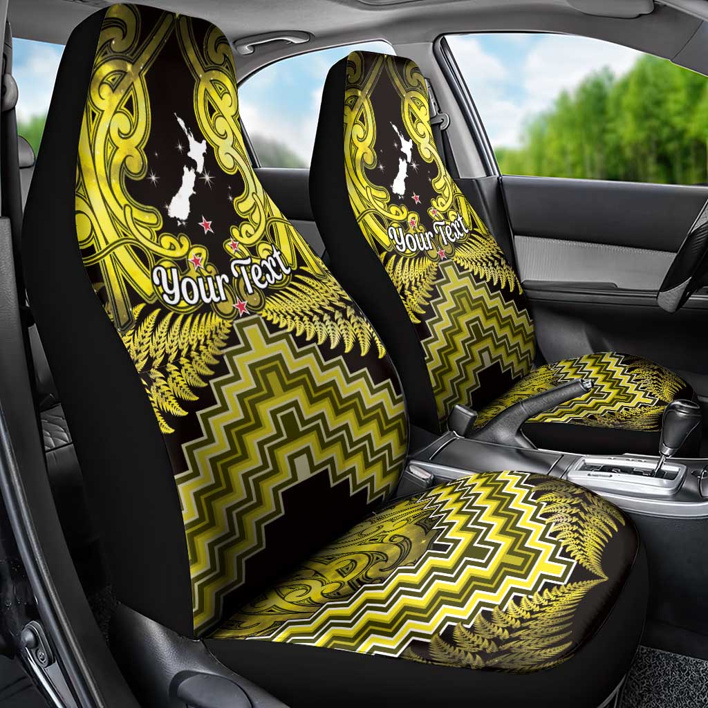 Personalised Aotearoa Matariki Car Seat Cover Yellow Fern Maori Poutama