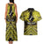 Personalised Aotearoa Matariki Couples Matching Tank Maxi Dress and Hawaiian Shirt Yellow Fern Maori Poutama