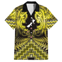 Personalised Aotearoa Matariki Family Matching Long Sleeve Bodycon Dress and Hawaiian Shirt Yellow Fern Maori Poutama