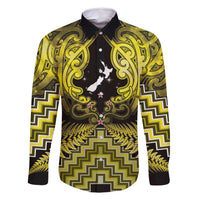 Personalised Aotearoa Matariki Family Matching Long Sleeve Bodycon Dress and Hawaiian Shirt Yellow Fern Maori Poutama