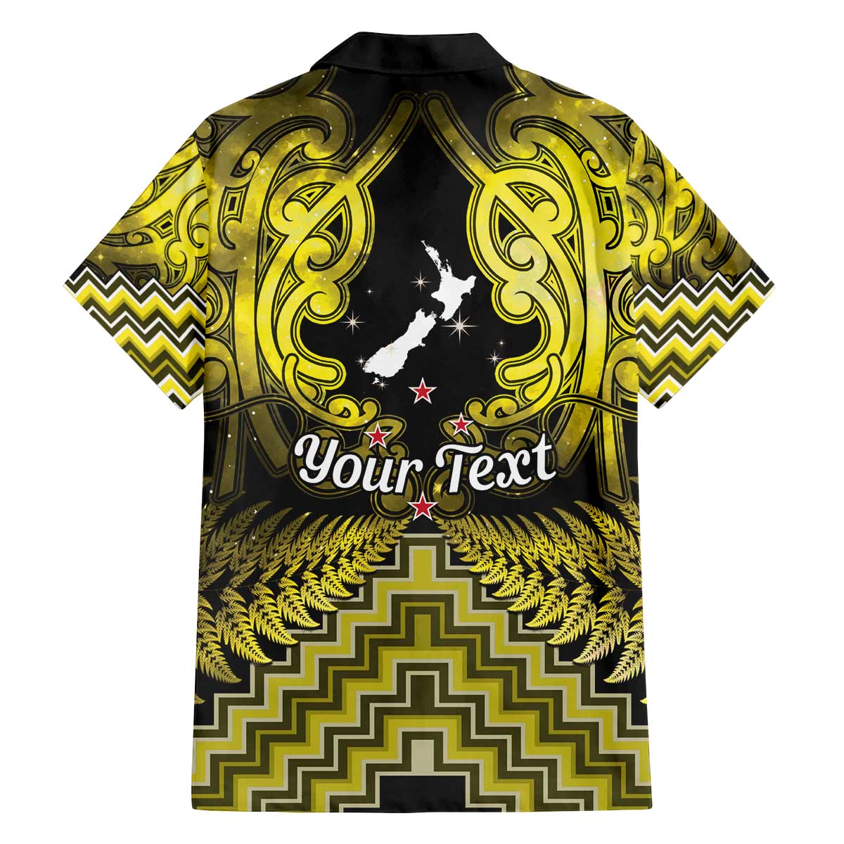 Personalised Aotearoa Matariki Family Matching Off The Shoulder Long Sleeve Dress and Hawaiian Shirt Yellow Fern Maori Poutama