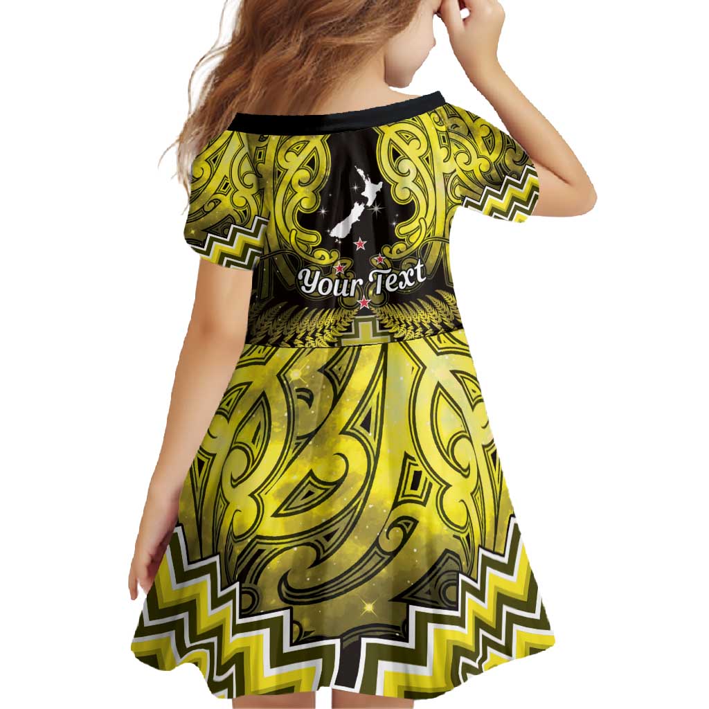 Personalised Aotearoa Matariki Family Matching Off Shoulder Maxi Dress and Hawaiian Shirt Yellow Fern Maori Poutama