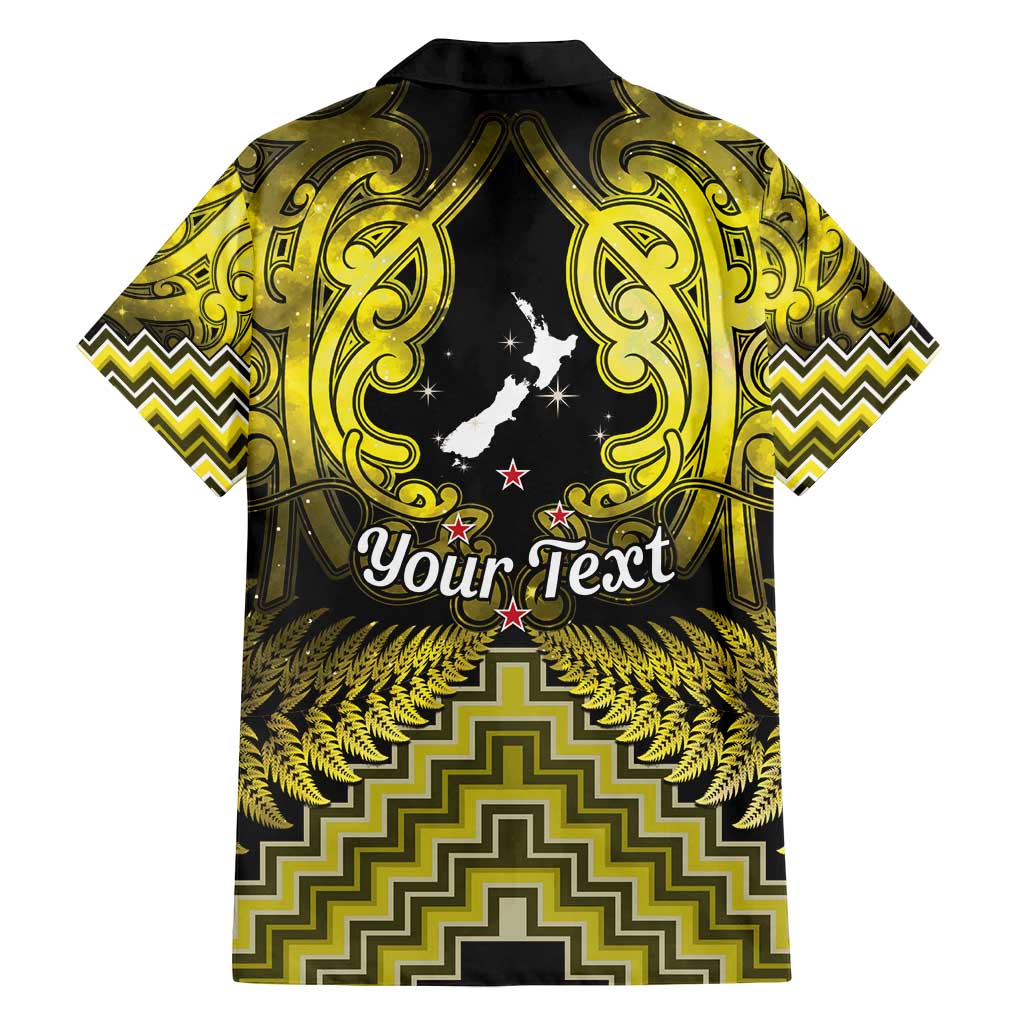 Personalised Aotearoa Matariki Family Matching Off Shoulder Short Dress and Hawaiian Shirt Yellow Fern Maori Poutama