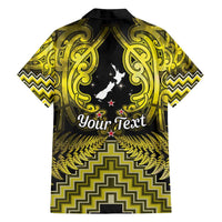 Personalised Aotearoa Matariki Family Matching Off Shoulder Short Dress and Hawaiian Shirt Yellow Fern Maori Poutama