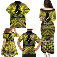Personalised Aotearoa Matariki Family Matching Puletasi and Hawaiian Shirt Yellow Fern Maori Poutama