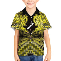 Personalised Aotearoa Matariki Family Matching Summer Maxi Dress and Hawaiian Shirt Yellow Fern Maori Poutama