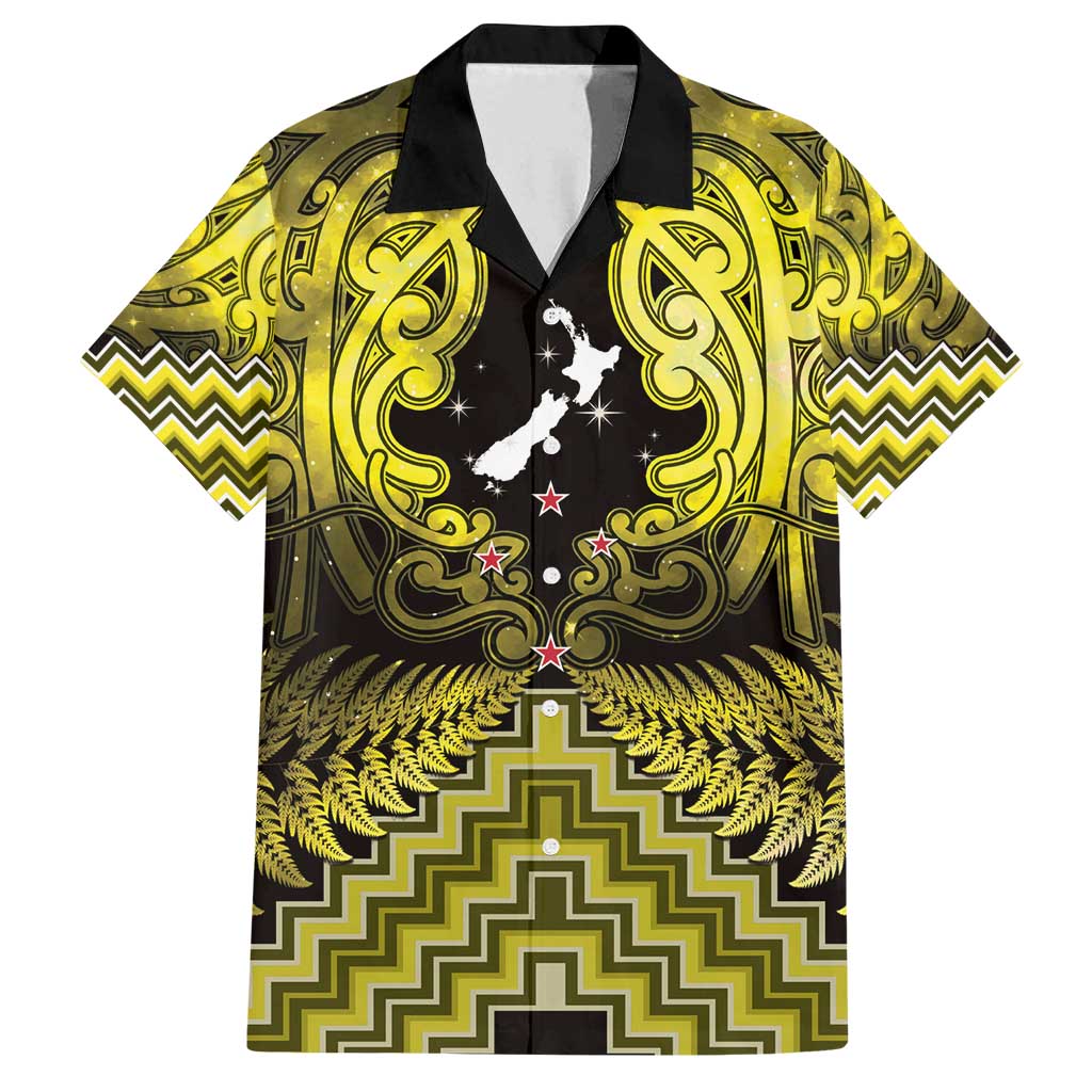 Personalised Aotearoa Matariki Family Matching Tank Maxi Dress and Hawaiian Shirt Yellow Fern Maori Poutama