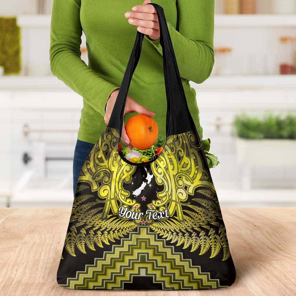 Personalised Aotearoa Matariki Grocery Bag Yellow Fern Maori Poutama LT01 - Polynesian Pride