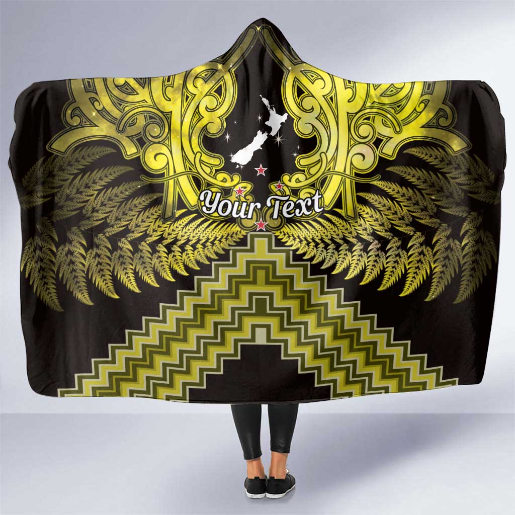 Personalised Aotearoa Matariki Hooded Blanket Yellow Fern Maori Poutama LT01 One Size Yellow - Polynesian Pride