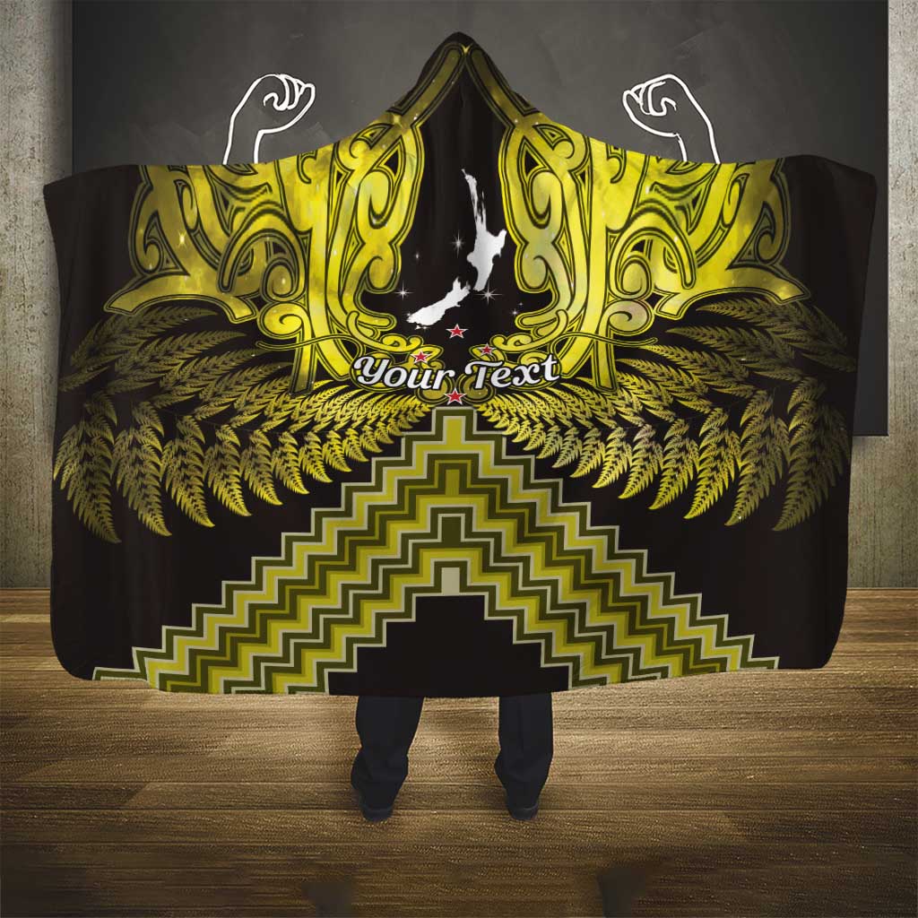 Personalised Aotearoa Matariki Hooded Blanket Yellow Fern Maori Poutama LT01 - Polynesian Pride