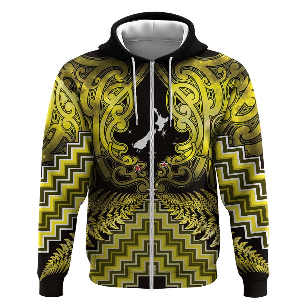Personalised Aotearoa Matariki Hoodie Yellow Fern Maori Poutama