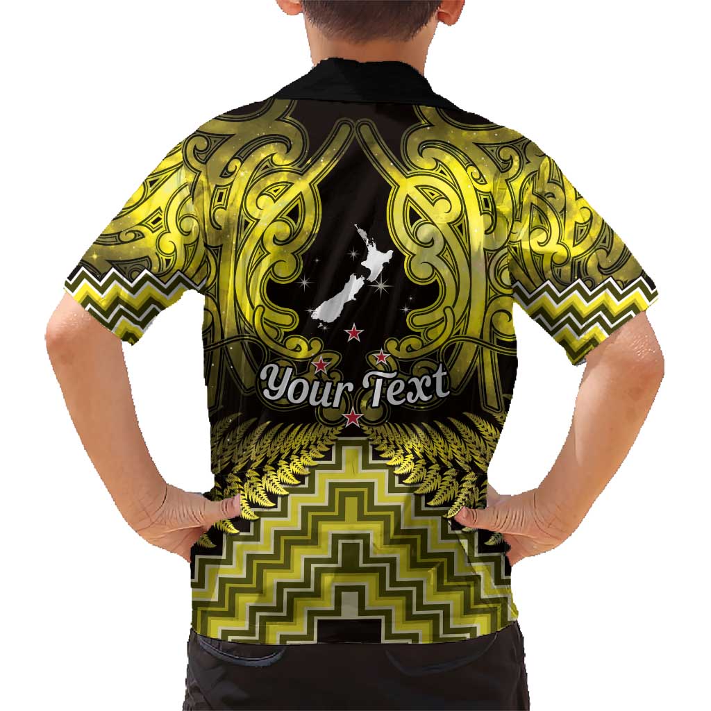 Personalised Aotearoa Matariki Kid Hawaiian Shirt Yellow Fern Maori Poutama