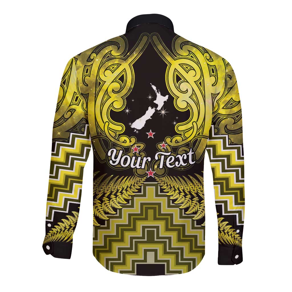 Personalised Aotearoa Matariki Long Sleeve Button Shirt Yellow Fern Maori Poutama LT01 - Polynesian Pride