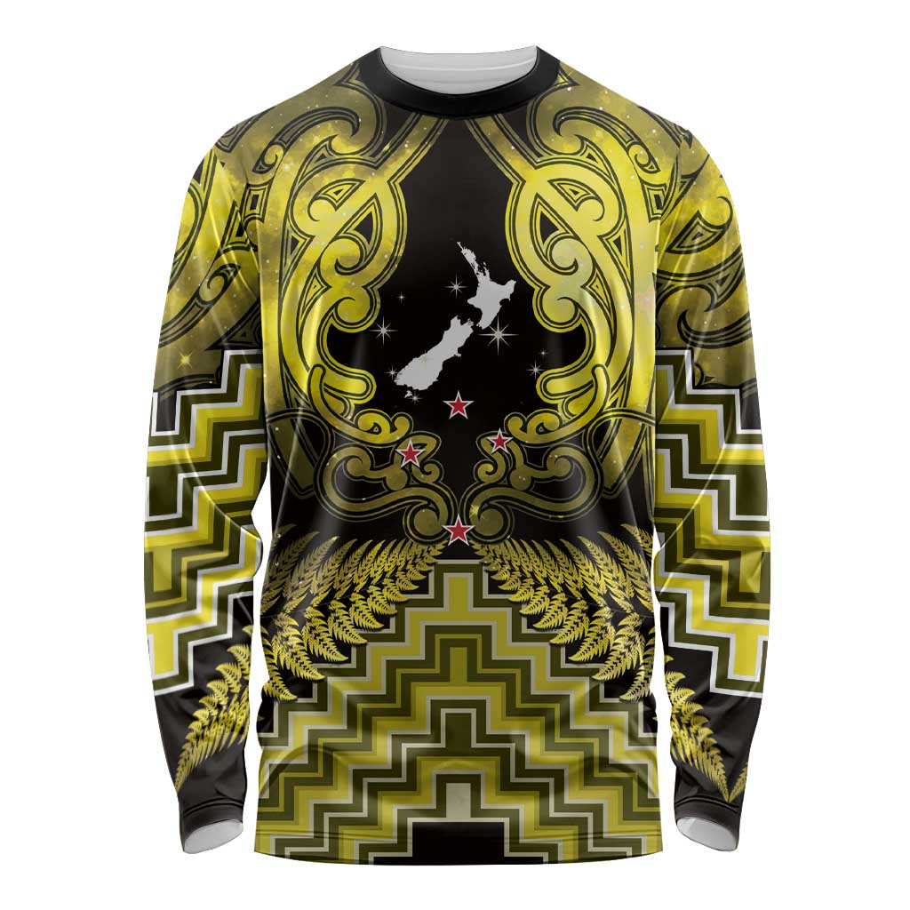 Personalised Aotearoa Matariki Long Sleeve Shirt Yellow Fern Maori Poutama LT01 Unisex Yellow - Polynesian Pride