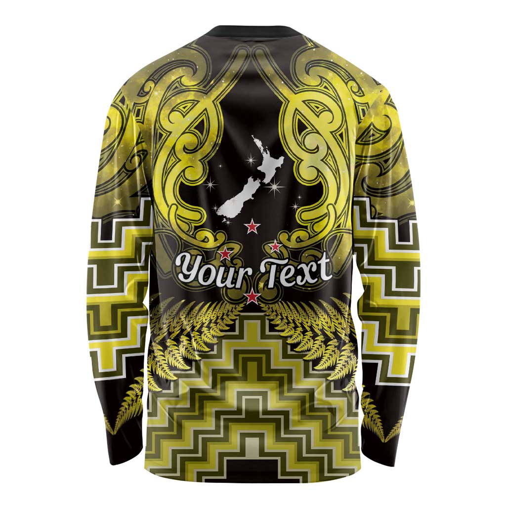 Personalised Aotearoa Matariki Long Sleeve Shirt Yellow Fern Maori Poutama LT01 - Polynesian Pride