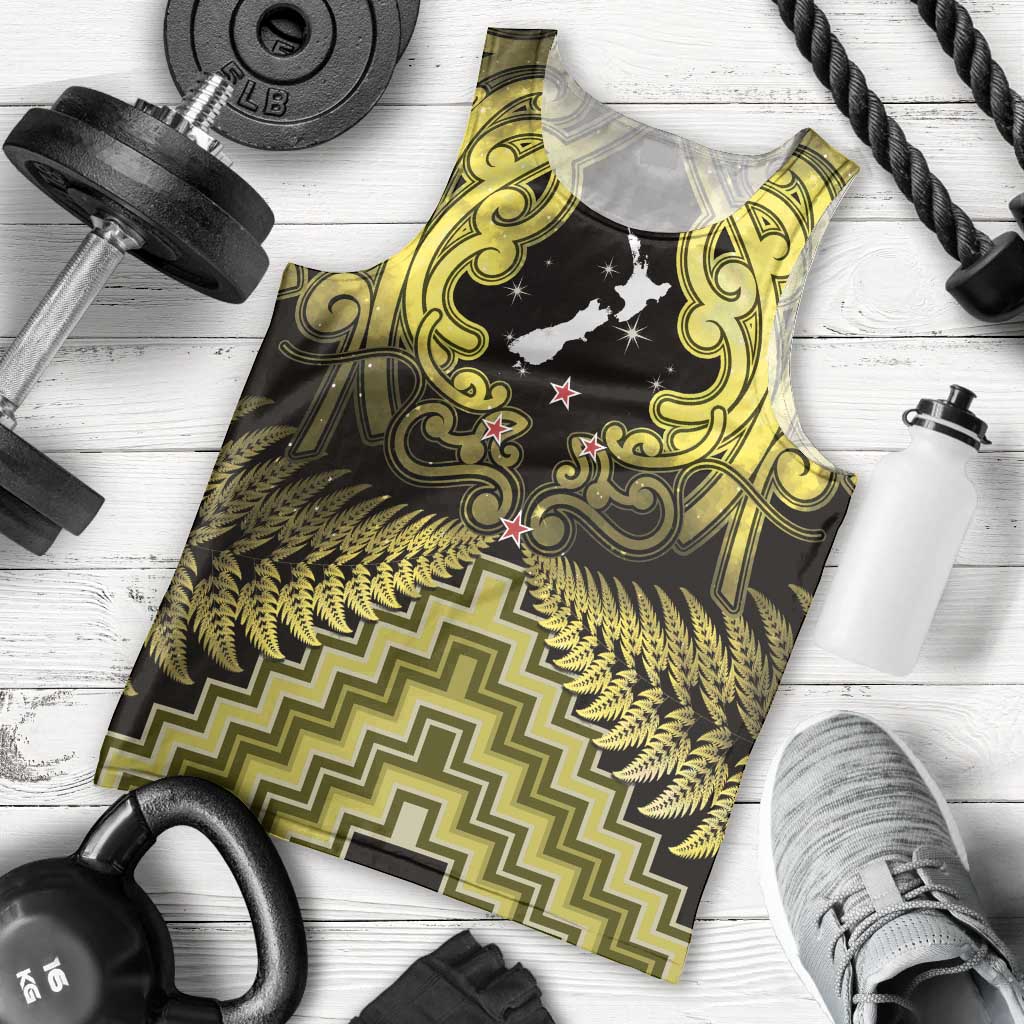 Personalised Aotearoa Matariki Men Tank Top Yellow Fern Maori Poutama LT01 - Polynesian Pride