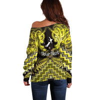 Personalised Aotearoa Matariki Off Shoulder Sweater Yellow Fern Maori Poutama
