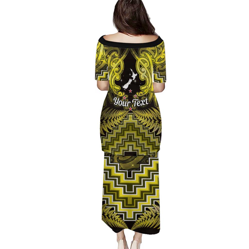 Personalised Aotearoa Matariki Puletasi Yellow Fern Maori Poutama