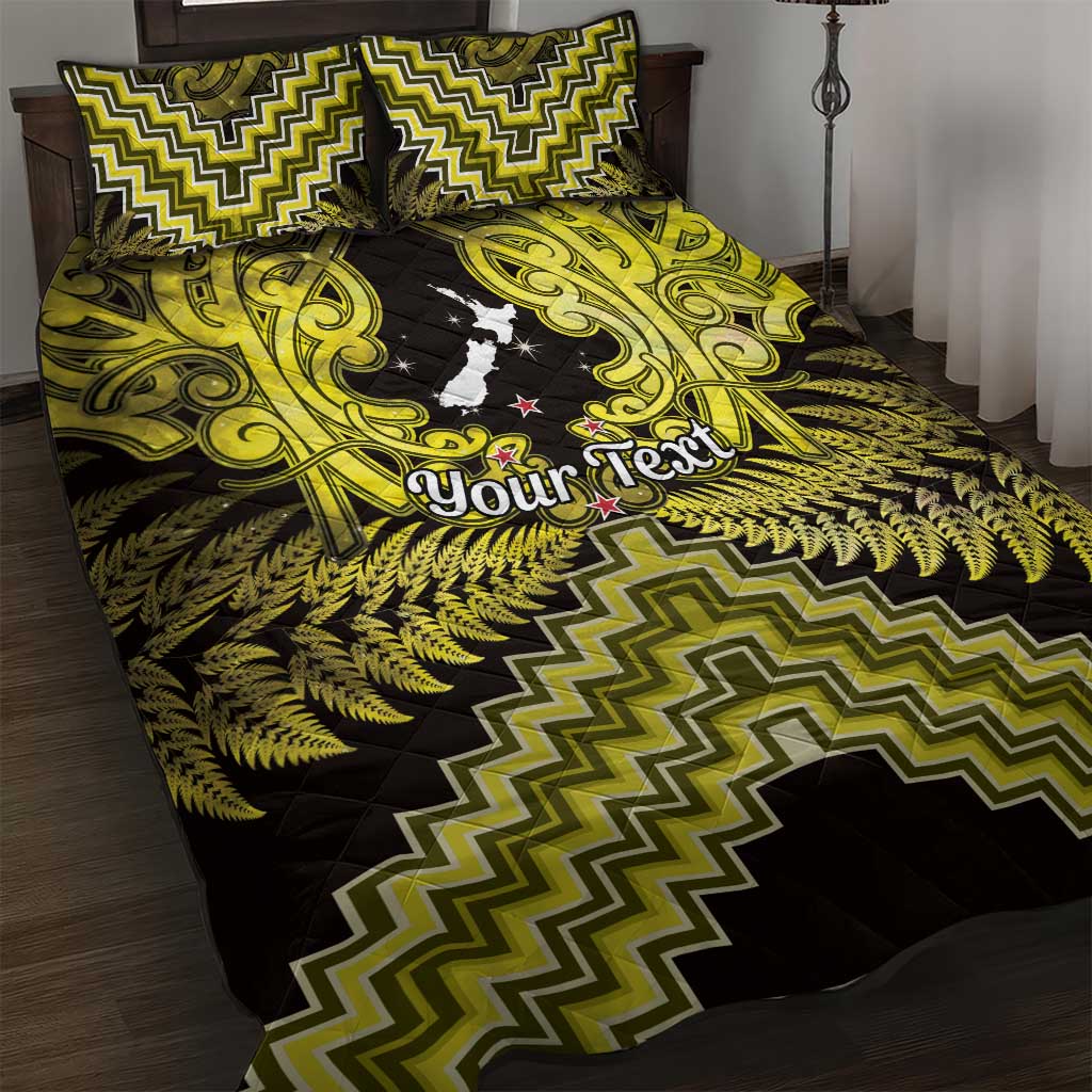 Personalised Aotearoa Matariki Quilt Bed Set Yellow Fern Maori Poutama LT01 Yellow - Polynesian Pride