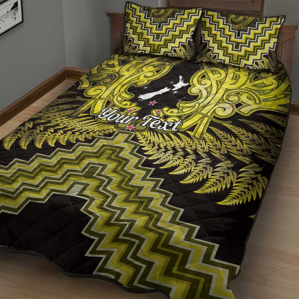 Personalised Aotearoa Matariki Quilt Bed Set Yellow Fern Maori Poutama LT01 - Polynesian Pride