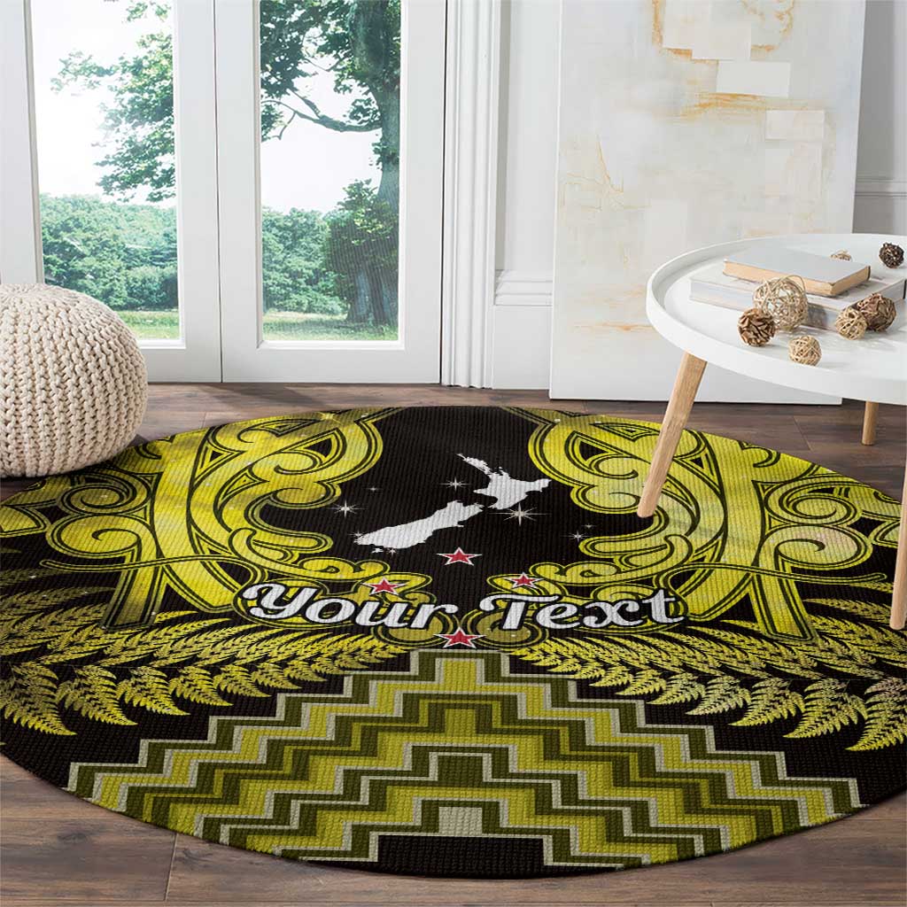Personalised Aotearoa Matariki Round Carpet Yellow Fern Maori Poutama