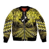 Personalised Aotearoa Matariki Sleeve Zip Bomber Jacket Yellow Fern Maori Poutama