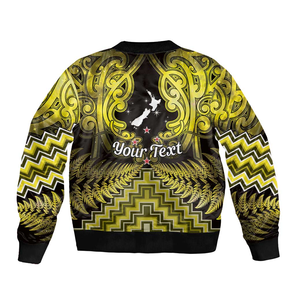 Personalised Aotearoa Matariki Sleeve Zip Bomber Jacket Yellow Fern Maori Poutama