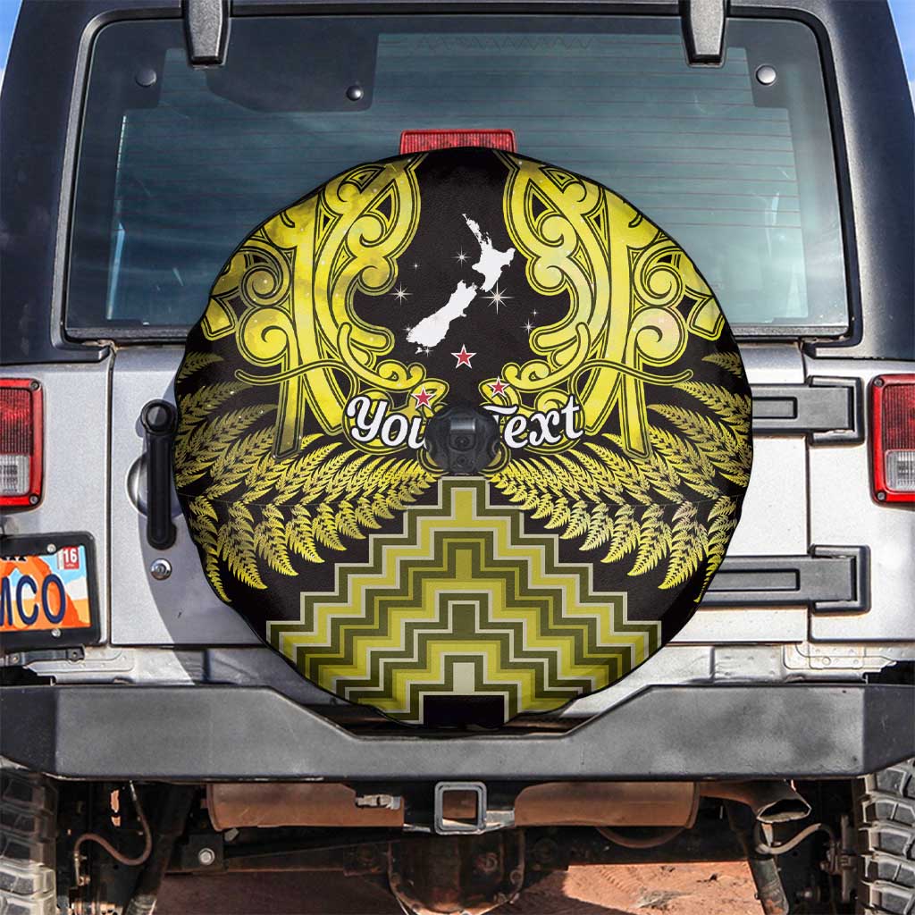 Personalised Aotearoa Matariki Spare Tire Cover Yellow Fern Maori Poutama