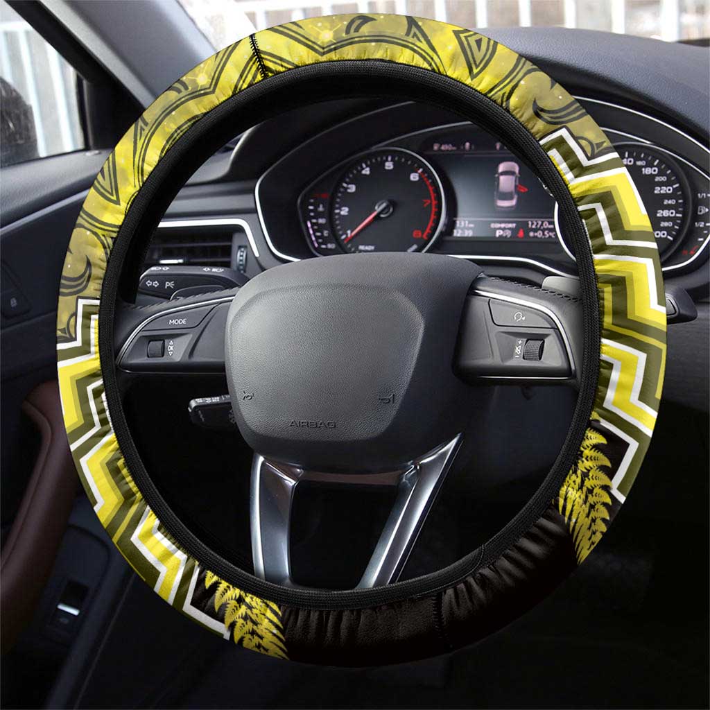 Aotearoa Matariki Steering Wheel Cover Yellow Fern Maori Poutama LT01 - Polynesian Pride