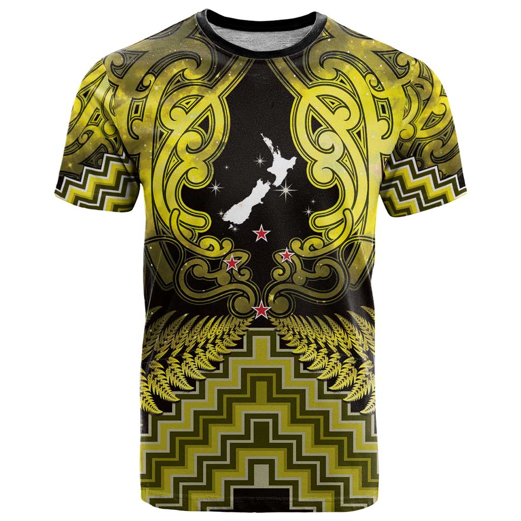 Personalised Aotearoa Matariki T Shirt Yellow Fern Maori Poutama