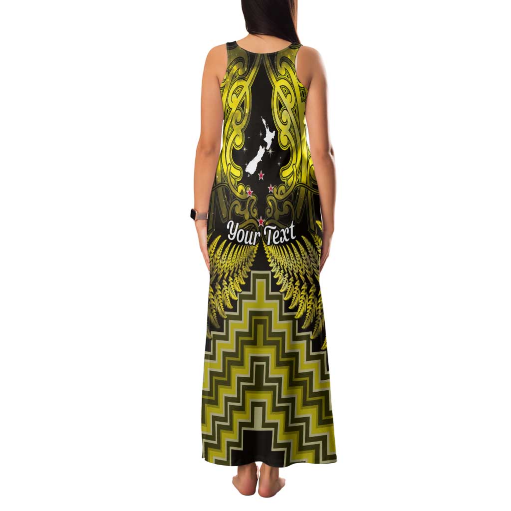 Personalised Aotearoa Matariki Tank Maxi Dress Yellow Fern Maori Poutama