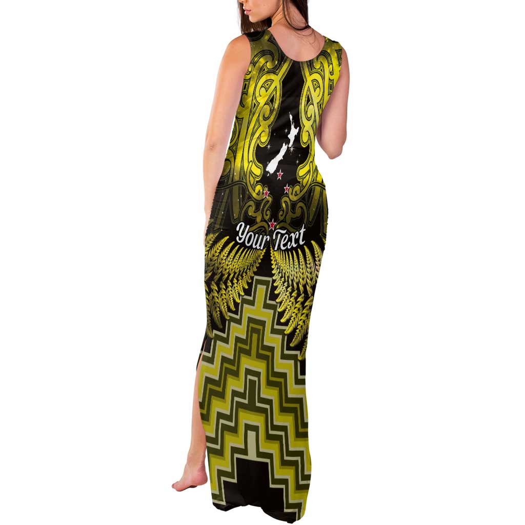Personalised Aotearoa Matariki Tank Maxi Dress Yellow Fern Maori Poutama