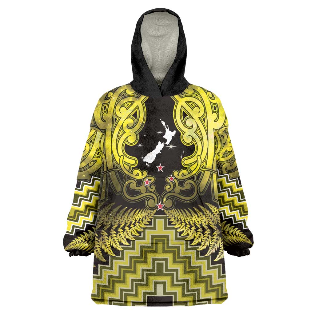 Personalised Aotearoa Matariki Wearable Blanket Hoodie Yellow Fern Maori Poutama LT01 One Size Yellow - Polynesian Pride