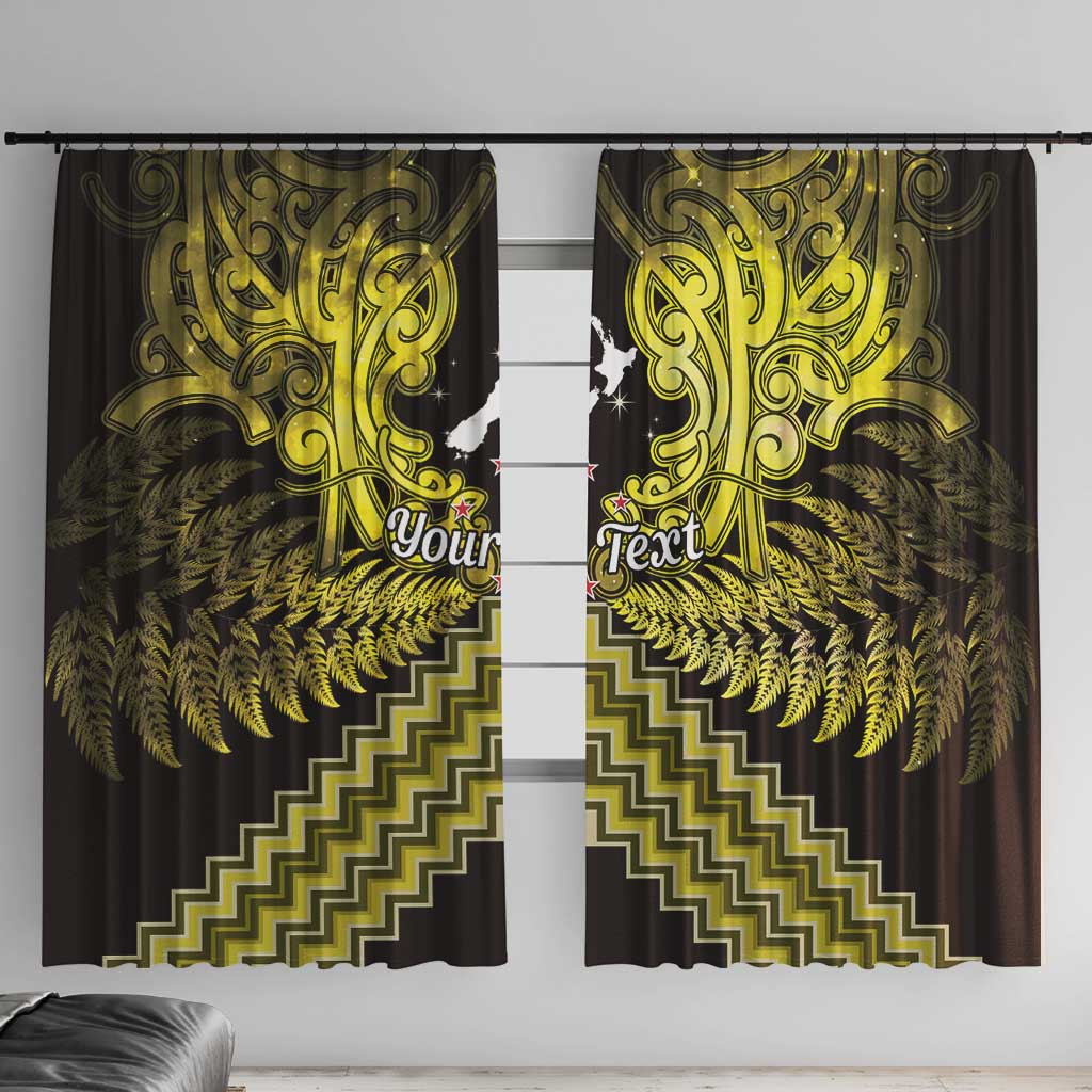 Personalised Aotearoa Matariki Window Curtain Yellow Fern Maori Poutama LT01 With Hooks Yellow - Polynesian Pride