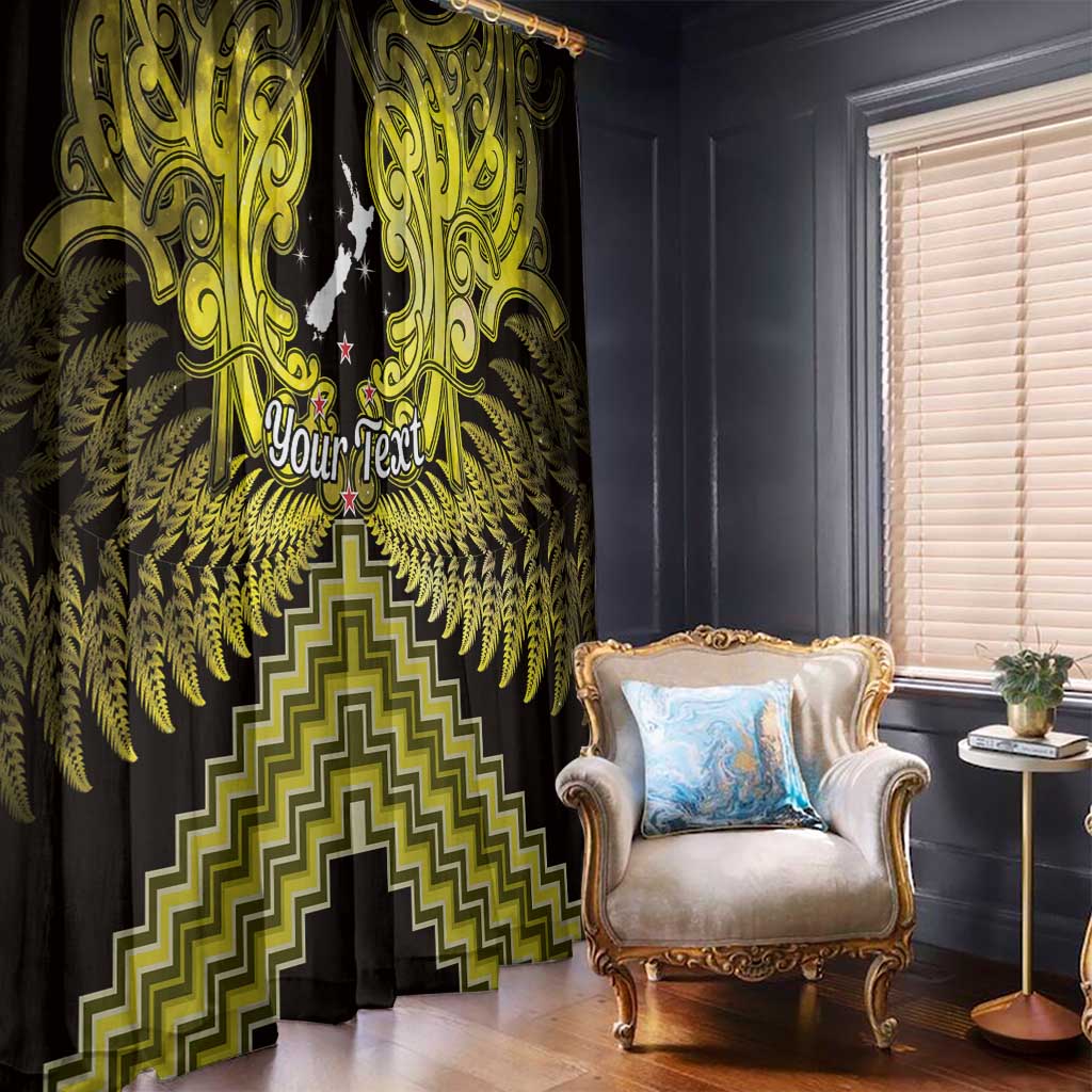 Personalised Aotearoa Matariki Window Curtain Yellow Fern Maori Poutama LT01 - Polynesian Pride