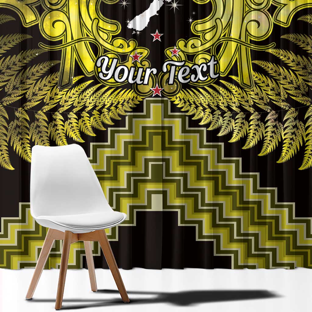 Personalised Aotearoa Matariki Window Curtain Yellow Fern Maori Poutama LT01 - Polynesian Pride