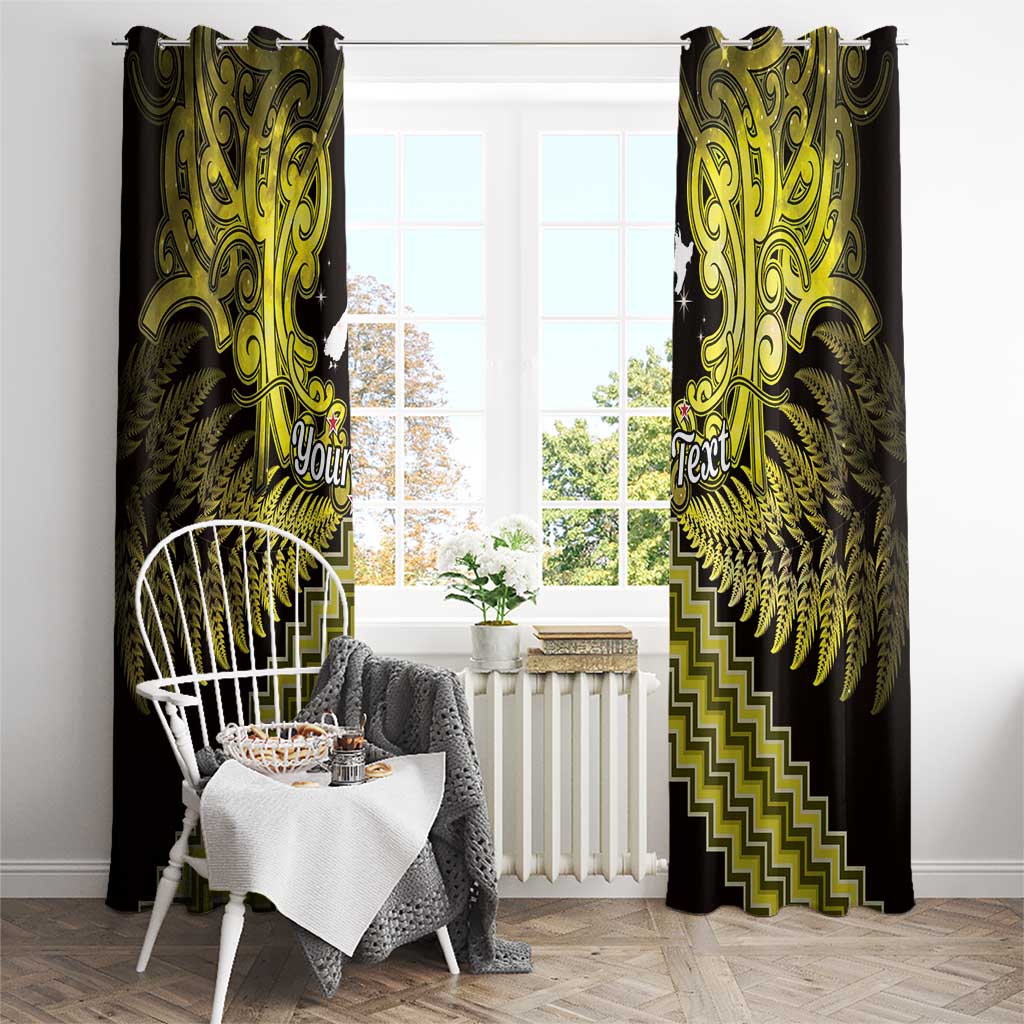 Personalised Aotearoa Matariki Window Curtain Yellow Fern Maori Poutama LT01 - Polynesian Pride