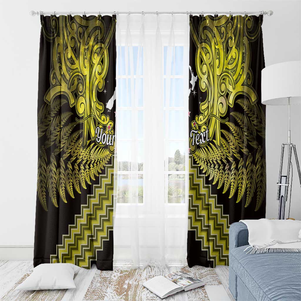 Personalised Aotearoa Matariki Window Curtain Yellow Fern Maori Poutama LT01 - Polynesian Pride
