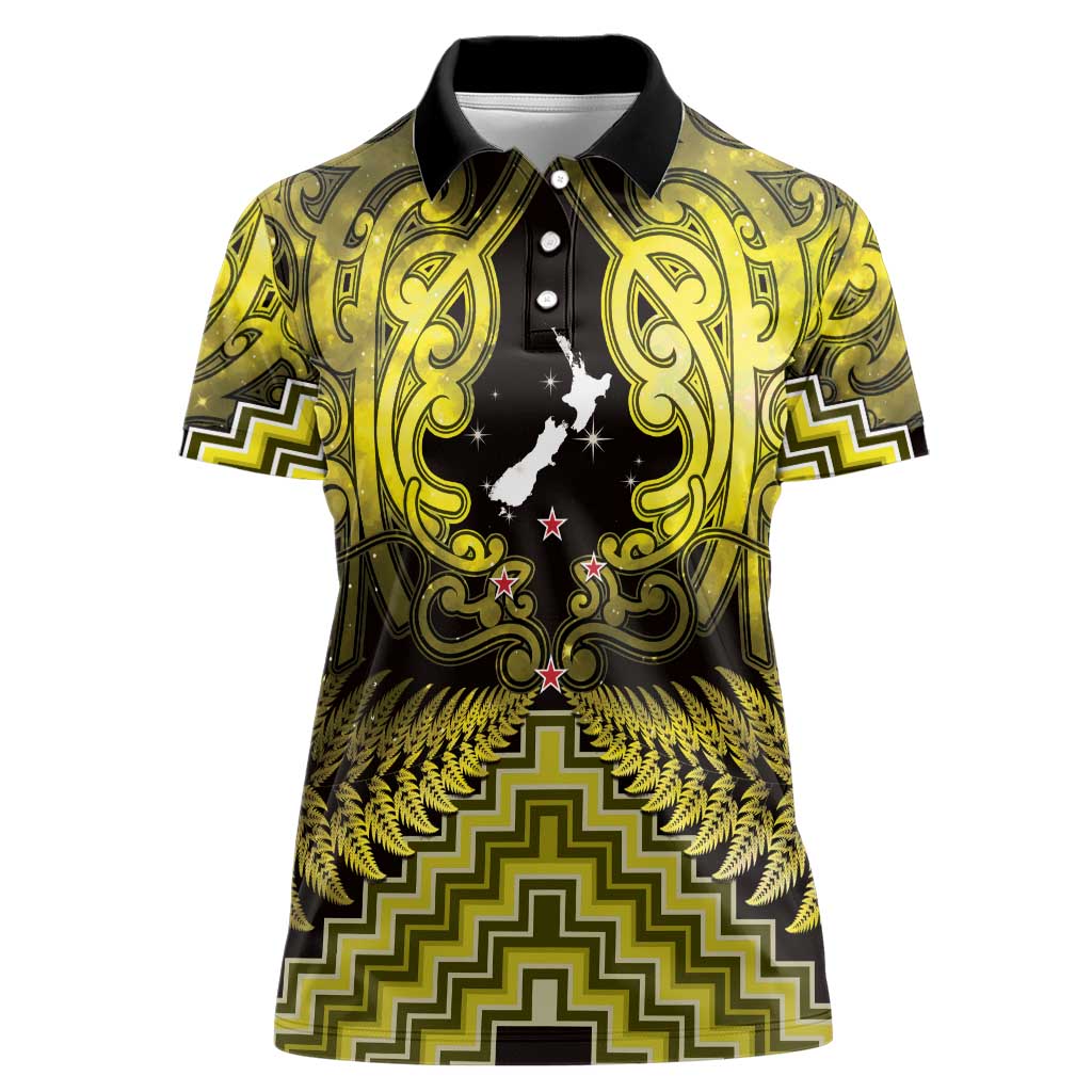 Personalised Aotearoa Matariki Women Polo Shirt Yellow Fern Maori Poutama