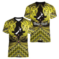 Personalised Aotearoa Matariki Women V-Neck T-Shirt Yellow Fern Maori Poutama