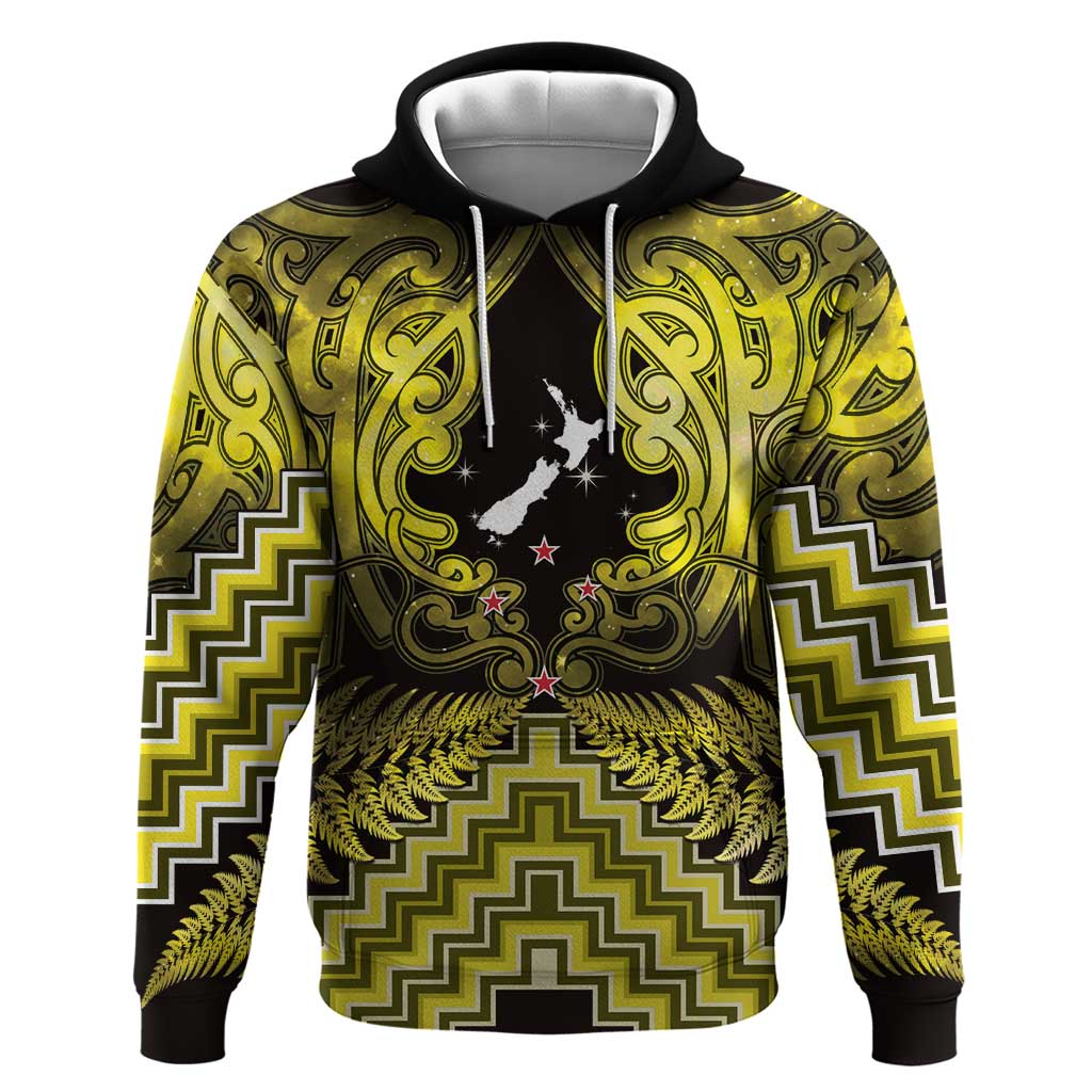 Personalised Aotearoa Matariki Zip Hoodie Yellow Fern Maori Poutama