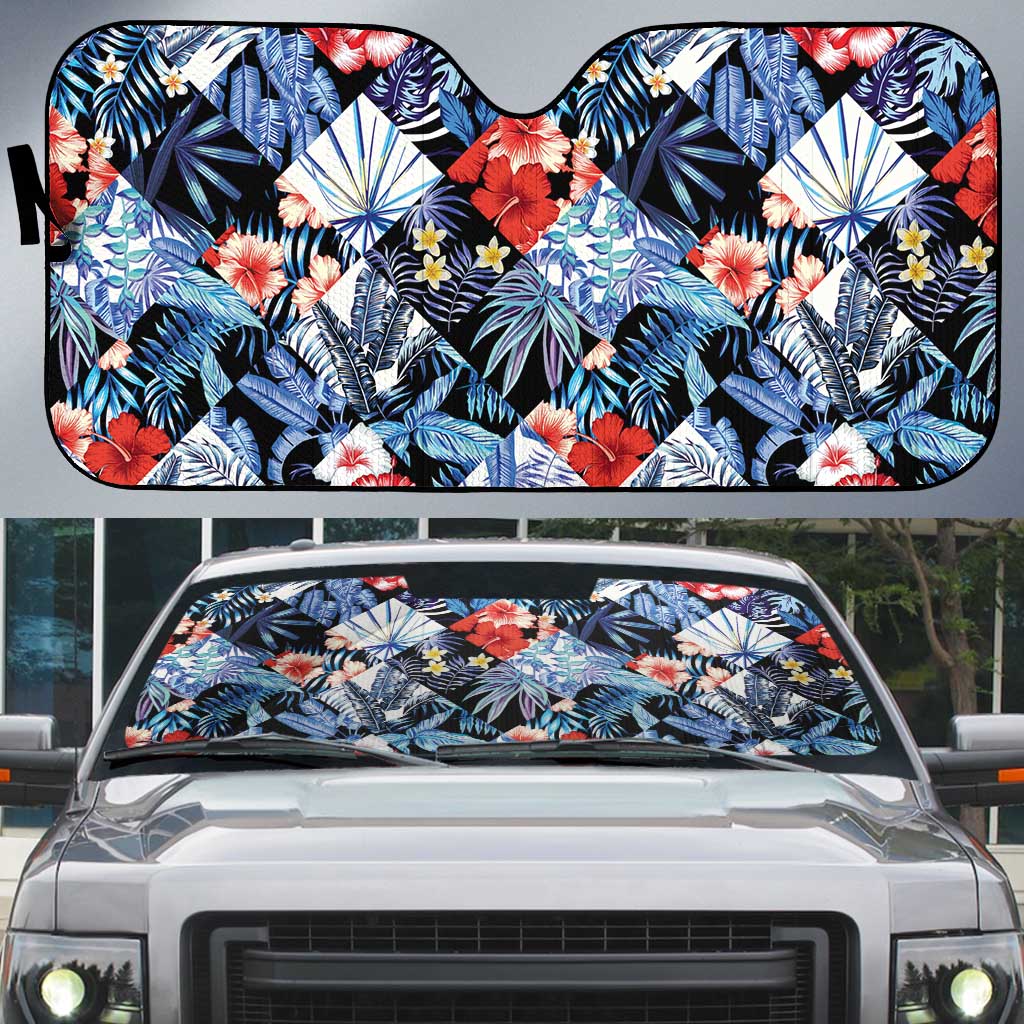 Hawaii Tropicana Blue Pattern Auto Sun Shade - Polynesian Pride