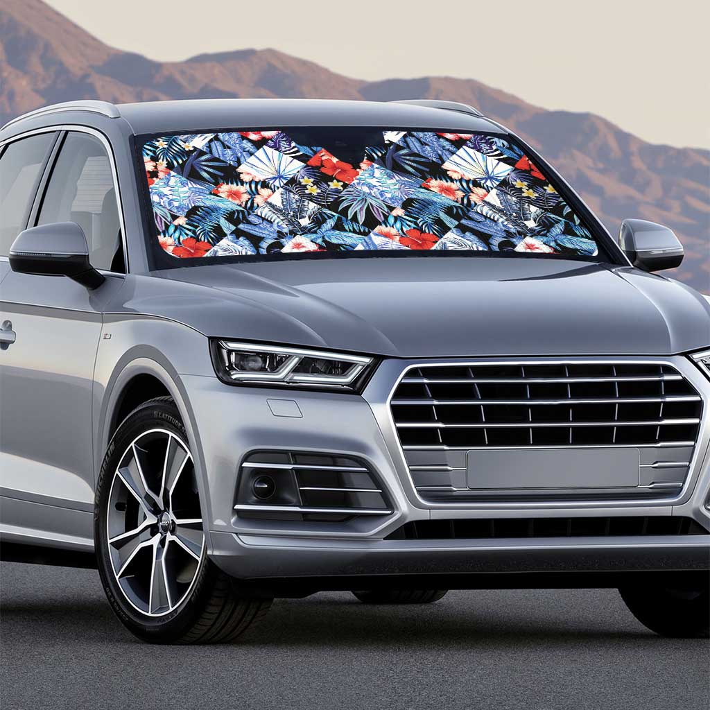 Hawaii Tropicana Blue Pattern Auto Sun Shade - Polynesian Pride