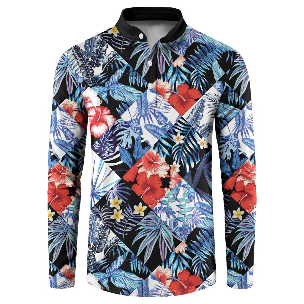 Hawaii Tropicana Blue Pattern Button Sweatshirt LT01 Blue - Polynesian Pride