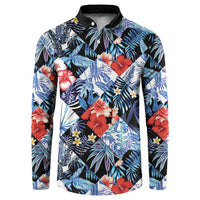 Hawaii Tropicana Blue Pattern Button Sweatshirt LT01 Blue - Polynesian Pride