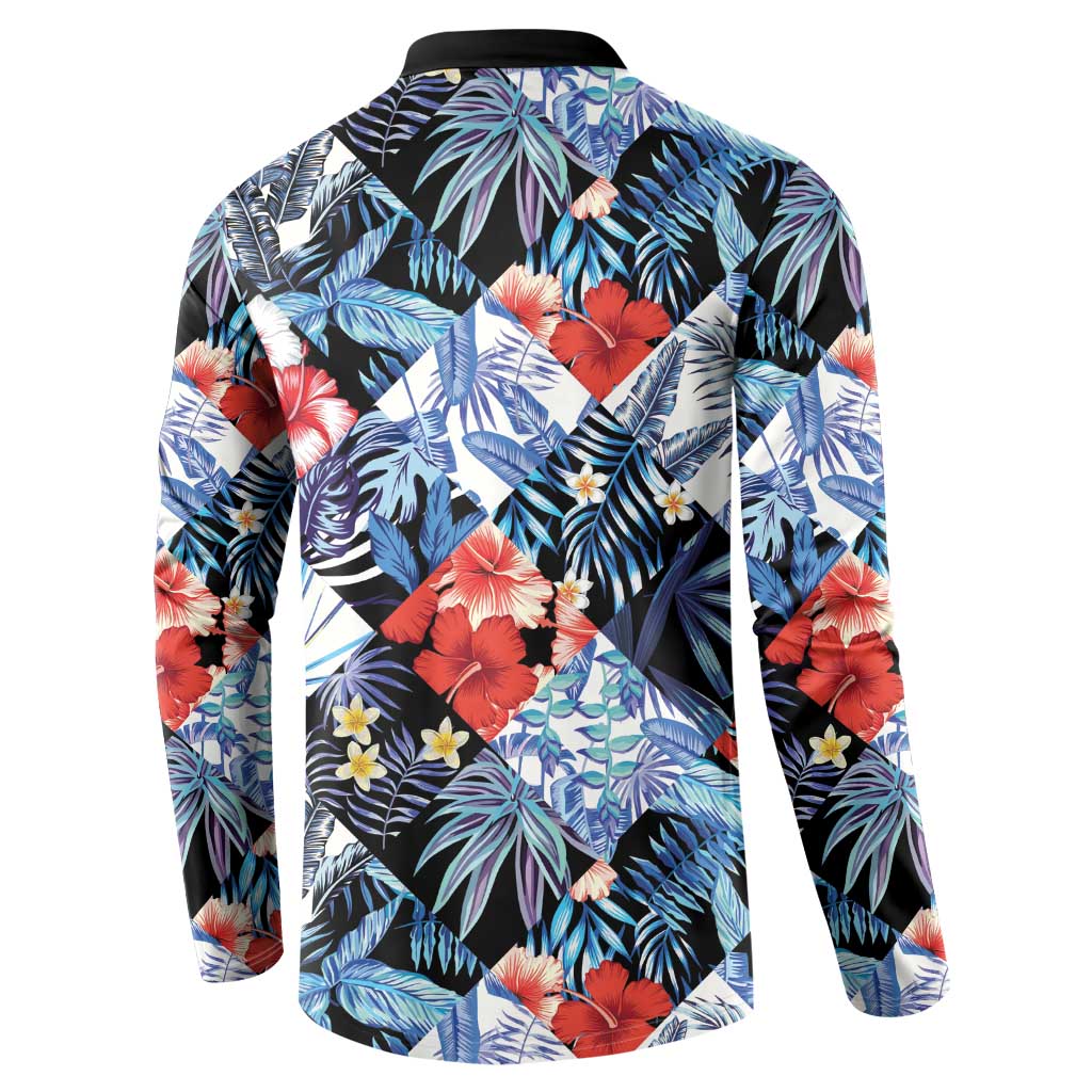 Hawaii Tropicana Blue Pattern Button Sweatshirt LT01 - Polynesian Pride
