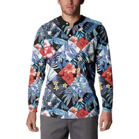 Hawaii Tropicana Blue Pattern Button Sweatshirt LT01 - Polynesian Pride